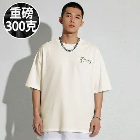 【100%棉】全棉大码男装美式潮牌宽松胖子加肥加大半截袖短袖T恤图片