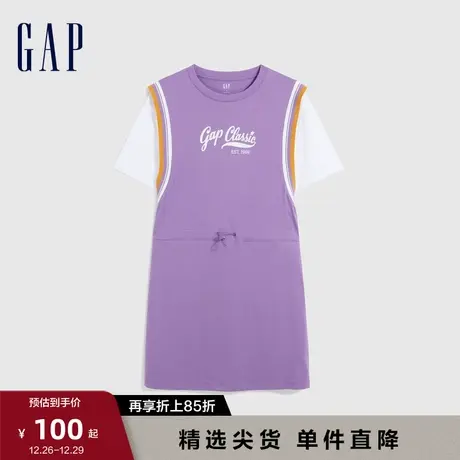 Gap女装夏季LOGO学院运动风拼接连衣裙宽松假两件卫衣裙663386图片