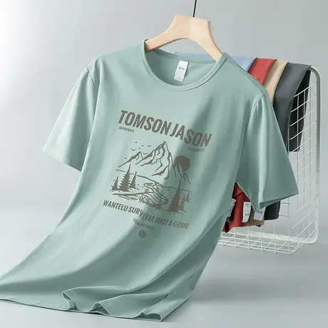 莫代尔短袖t恤男装夏季冰丝凉感半袖速干上衣服潮牌印花圆领体恤图片