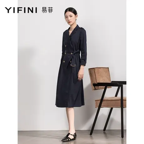 Yifini/易菲双排扣宽松西装领连衣裙女春秋新款长袖款裙图片