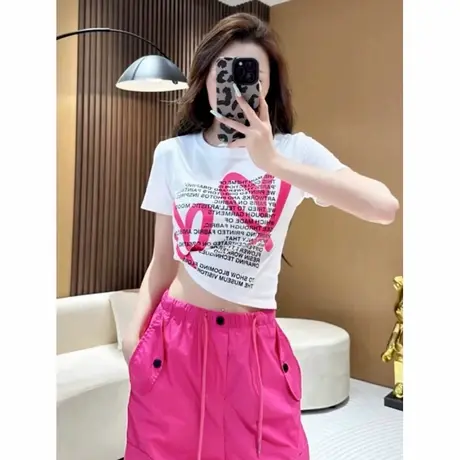 辣妹春夏短款爱心字母印花T恤2025新款韩版小众修身显瘦百搭上衣商品大图