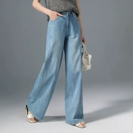 高腰阔腿牛仔裤女夏季薄款2025新款裤子宽松垂感拖地裤显瘦直筒裤商品大图