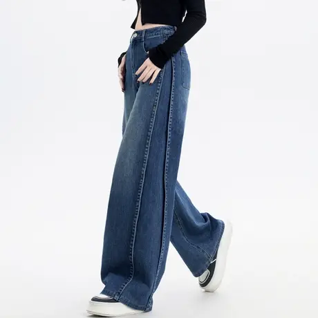 春秋美式牛仔裤女2025新款复古高腰大阔腿裤拖地裤宽松长裤弯刀裤商品大图