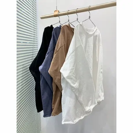 2025春季新款纯棉长袖T恤女韩版百搭宽松显瘦打底衫简约纯色上衣商品大图