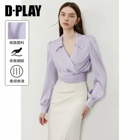 DPLAY2025年春季新款紫色衬衫女气质复古短款收腰衬衣上衣长袖图片