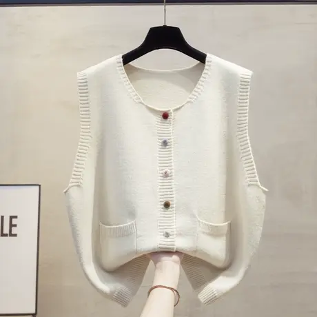 开衫圆领针织马甲背心女2025春秋新款宽松外穿马夹叠穿毛衣坎肩商品大图