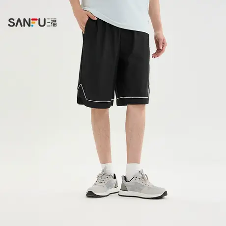 三福2025夏季男士运动风下摆边中裤 休闲宽松橡筋腰裤子502042商品大图