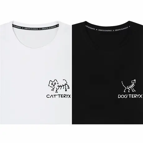 秀洛始祖猫和始祖狗恶搞猫猫狗狗图案夏季情侣装短袖T恤男女衣服商品大图