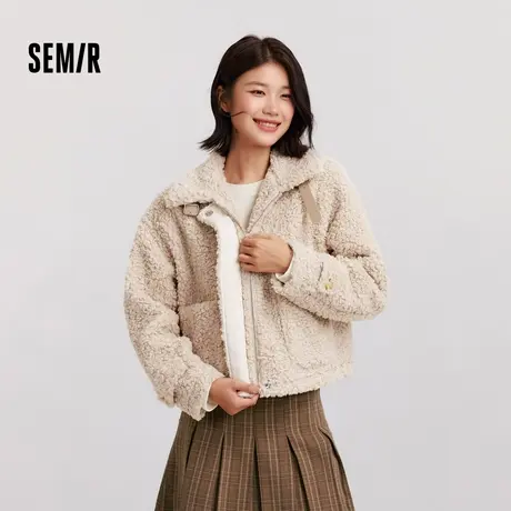 [商场同款]森马外套女毛绒上衣温柔慵懒2024新款冬季宽松夹克简约图片