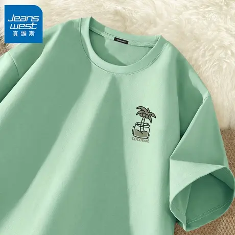 GV真维斯短袖t恤男女同款夏季新款ins潮牌情侣纯棉正肩半袖体恤D商品大图