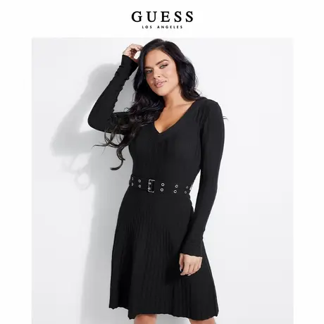 GUESS2022新款夏女士V领中长款针织腰带连衣裙-W94K0RZ2IM0商品大图