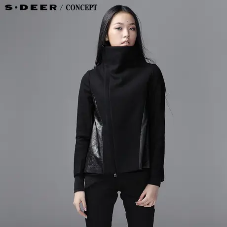 sdeer圣迪奥2014春装新款女装拼接立体感短款毛呢外套3382281图片