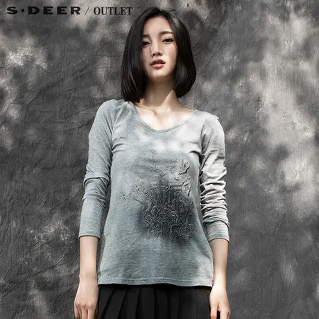 s.deer圣迪奥专柜正品自然派绣花线工艺女T恤S15360257图片
