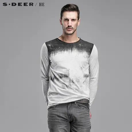 sdeerhe圣迪奥男装简约时尚舒适斑驳印花圆领长袖T恤H15170263图片