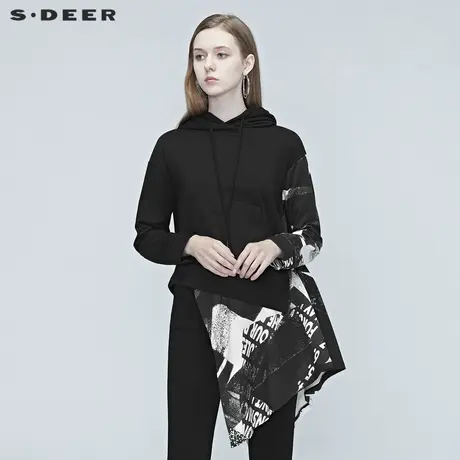 sdeer圣迪奥女装秋季酷感连帽字母撞色涂鸦拼接卫衣外套S20382218图片