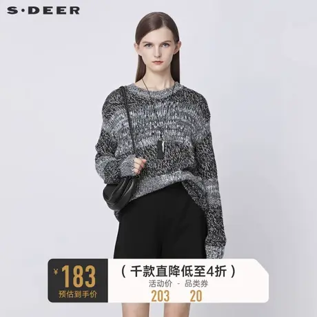 sdeer圣迪奥秋冬罗纹圆领撞色拼接落肩袖针织毛衣S21483549图片