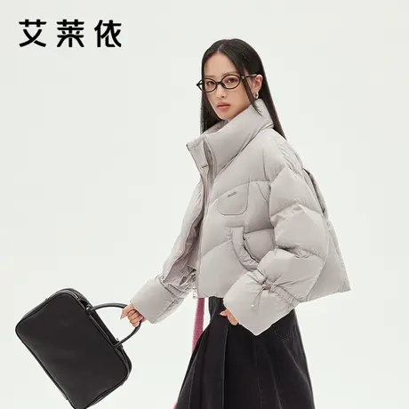 艾莱依短款羽绒服女款新款立领设计感假两件时尚鸭绒百搭冬季外套商品大图