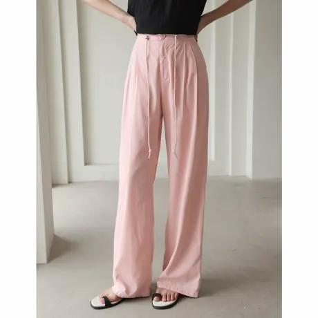 弥古粉色裤子女士阔腿裤显瘦高腰休闲裤春秋薄款直筒垂感蓝色长裤图片