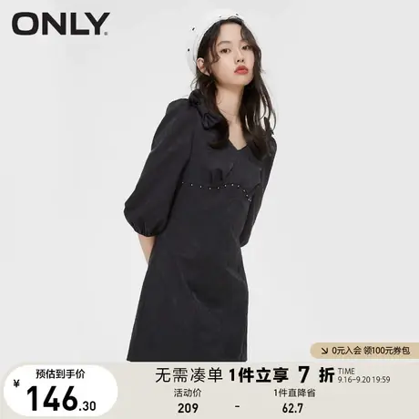 ONLY奥莱夏季甜美蝴蝶结印花七分袖收腰连衣裙女商品大图