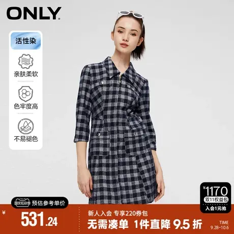 ONLY2023秋季新款时尚翻领格纹活性染牛仔短裙连衣裙女|123342020商品大图