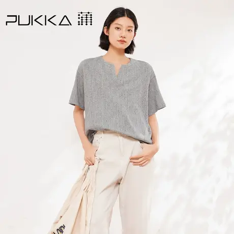 蒲PUKKA 运动极简风V领宽松休闲上衣女2025夏季新品短袖T恤图片