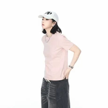 2025夏季新款纯色正肩短袖T恤女ins甜辣风修身短款bm半袖上衣潮酷图片