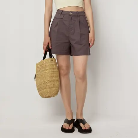 omont蛋挞家 亚麻透气舒适短裤夏季新款直筒高腰显瘦休闲裤子商品大图