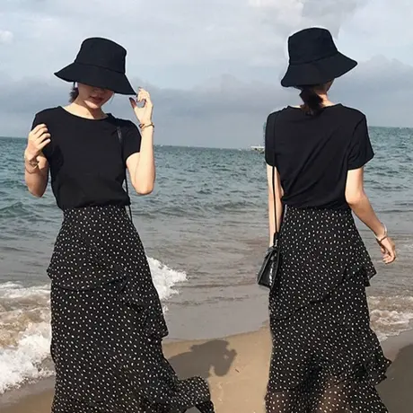 纯色减龄气质上衣2025夏季新款简约休闲百搭黑色圆领套头短袖t恤商品大图