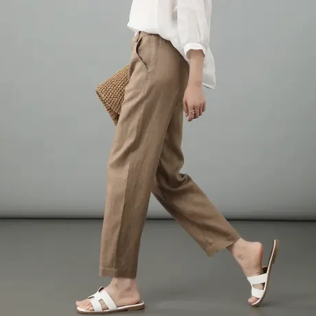 天丝亚麻裤女2025新款夏季薄款女裤高腰休闲萝卜哈伦裤显瘦九分裤商品大图