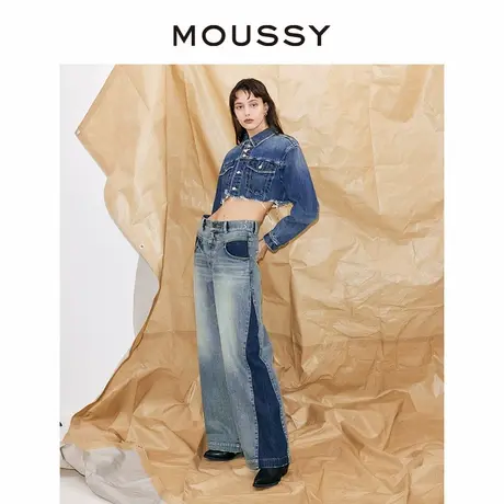 MOUSSY 夏季新品怀旧水洗低腰拼接阔腿牛仔裤女010HS611-0320图片