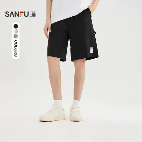 三福2025夏季男士贴标宽松中裤 休闲宽松橡筋腰裤子男502040商品大图