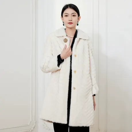 希区瑞普气质仿水貂绒外套女中长款皮毛一体高端皮草新款冬季大衣商品大图