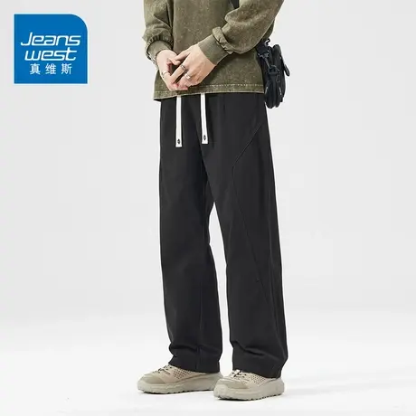KZ真维斯直筒宽松紧腰抽绳工装休闲长裤男士纯棉卫裤春秋季男裤子商品大图