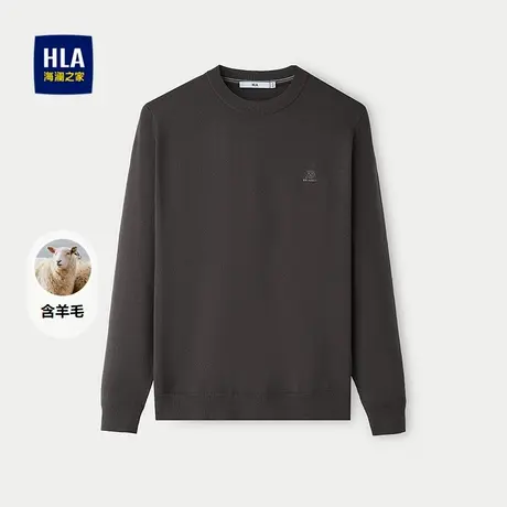 HLA/海澜之家含羊毛长袖针织衫25秋季新款休闲修身圆领保暖毛衫男商品大图