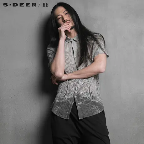 【惠】sdeerhe圣迪奥男装休闲古朴感短袖衬衫H15270449图片