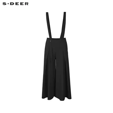 sdeer圣迪奥女装2022春季新款时尚压褶黑色背带阔腿长裤S22180814图片