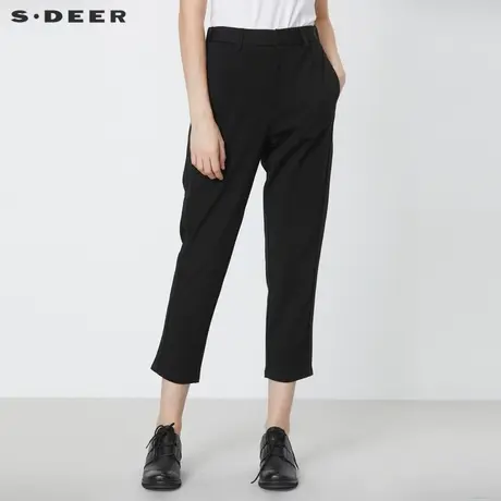 sdeer圣迪奥女装春秋装休闲松紧拼接通勤黑色长裤女S21360807图片