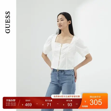 【秀智明星同款】GUESS 女士设计款鱼骨方领牛仔衬衫图片