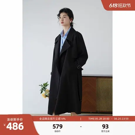 嘉茱莉2025新款无扣设计感长款风衣女宽松休闲英伦风春秋外套翻领商品大图