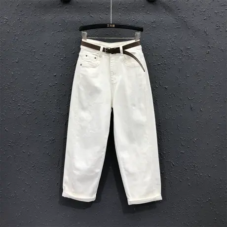 欧式休闲老爹哈伦裤女25春季新款米色简约时尚高腰百搭牛仔九分裤商品大图