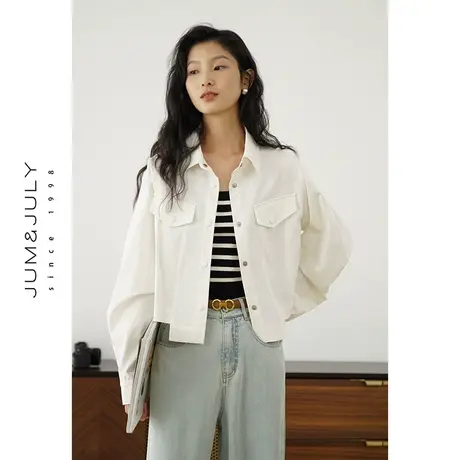 嘉茱莉2025春季新款夹克外套女小个子夹克衬衫短款上衣外套1OO棉商品大图