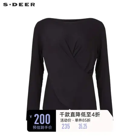 sdeer圣迪奥女装一字领交叉拼接不规则长袖T恤S233Z0208🈚商品大图