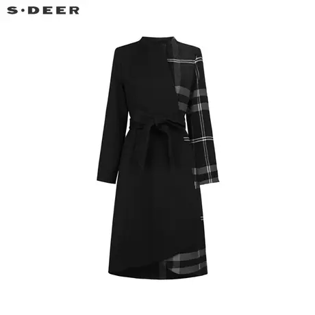 sdeer圣迪奥女装立领格纹收腰毛呢大衣式羽绒服S234Z2408✖商品大图