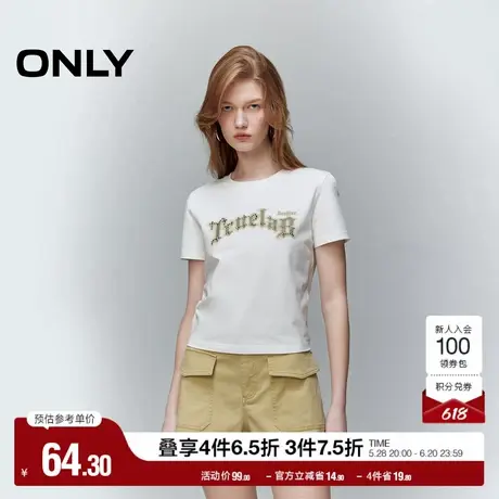 ONLY奥莱辣妹潮酷字母圆领修身短款短袖T恤女图片