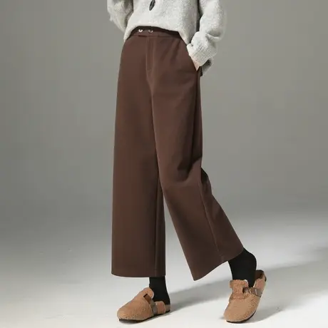 秋冬毛呢阔腿裤女2024新款休闲裤高腰宽松小个子加厚直筒裤九分裤商品大图