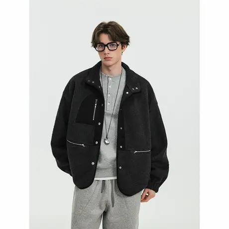 Lilbetter半高领双面呢含羊毛夹克2024冬季男士保暖通勤毛呢外套图片