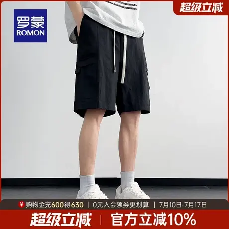 罗蒙男士休闲短裤2025夏季新款宽松舒适工装裤松紧抽绳腰五分裤男图片