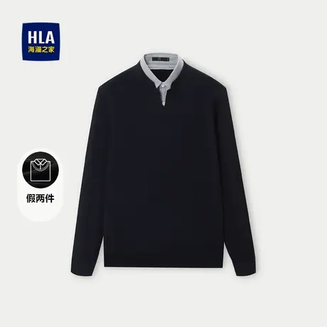 HLA/海澜之家假两件针织衫秋冬简约保暖服帖通勤风柔软服帖毛衣男图片