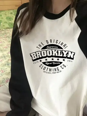 美式复古潮牌插肩长袖T恤女春秋内搭打底衫港味chic宽松显瘦上衣图片