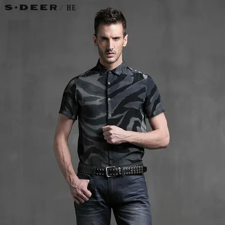 sdeerhe圣迪奥男装舒适时尚设计感水痕渐染轻薄衬衫H15270467图片